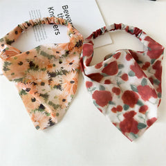 Cyflymder Elegant Print Flower Triangle Head Scarf Headband Fashion Chiffon Turban Hairbands Headwarp Bandana Girls Women Hair Accessories