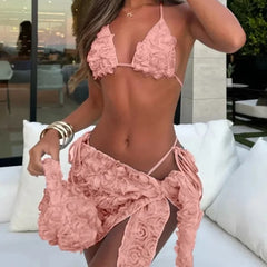 Cyflymder Bikini Set Women 2 Piece Swimsuit Chic Floral Sexy Triangle Halter Micro Bikini Bandage Cover Up New Beachwear Bathing Suit