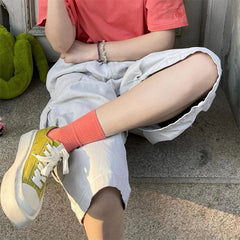 Cyflymder Summer Women's Unisex Multiple Pockets Street Cargo Shorts Young Girl Casual Bottom Female Loose Capris Calf-length Pants