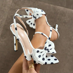 Cyflymder Elegant Polka Dot Silk High Heel Sandals for Women with Fine Butterfly Knot College Style Gentle and Classy Footwear