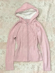 Cyflymder Pink Cheery Charming Y2K Women Clothing Cute Sweet Dainty Sweater Adorable Winter Zip Knitwear Coquette emo Long Sleeve Cardigan