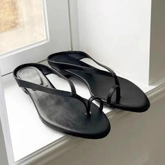 Cyflymder Women's Minimalist Thin Strap Sandals New Summer Flip Flops Elegant Clip Toe Flat Slides Casual Beach Shoes for Ladies
