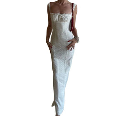 Cyflymder women's square neck embroidered temperament suspender dress slim fit and slimming, hip hugging long skirt