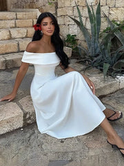 Cyflymder Classic Sexy Slash Neck Dress Women Elegant Solid Simple Office Birthday Evening Cocktail Party Stretchy Maxi Bodycon