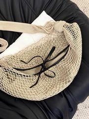 Cyflymder 2025 New Beach Fashion Versatile Contrasting Color Mesh Bags Woven with Cow Horn Design Single Shoulder Crossbody Bag