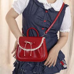 Cyflymder Kawaii Japanese Sweet Red Backpack Women Bow Ruffled Minimalist Versatile Shoulder Bag Ladies Lolita Academic Mochilas Mujer New