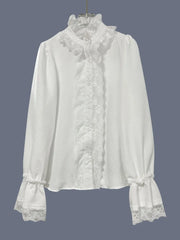 Cyflymder Euramerican High Street Fashion Spliced Lace Edge Women Blouse Y2k Thin All Match Single Breasted Loose Shirts Harajuku Punk Top