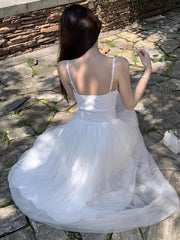 Cyflymder Temperament Dresses Women Sexy V Neck Sleeveless Mesh Patchwork Backless Slim Sweet Elegant Party Dress Ladies Chic