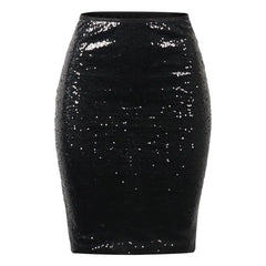 Cyflymder Office Lady Mid Length Skirt Black Glitter Sequined Wrapped Hip Bodycon Pencil Skirt Women's High Waist Casual Party Skirt