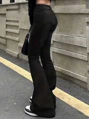 Cyflymder New Women Stretchy Flared Jeans Lady High Waist Denim Jeans Pants Luxury Designer Classic Bell Bottoms Long Trousers