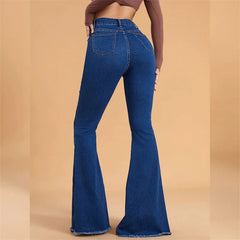 Cyflymder Fashion Scratch Women Flared Jeans New High Waist Stretch Denim Pants Female Casual Commuter Slim Fit Hip Lift Wide Leg Trousers