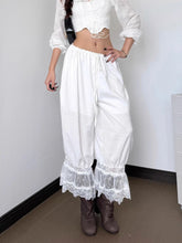 Cyflymder Harajuku Lace Patchwork Bell-bottoms Women Elastic Waist Drawstring Seven-inch Trousers Y2k Aesthetic Grunge See Through Pants