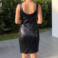 Cyflymder Women's Sequin Square Neck Bodycon Mini Dress Y2K Side Slit Sparkly Cocktail Party Short Dresses Evening Gown Wear