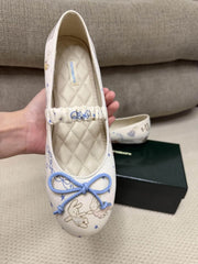 Cyflymder Cute Rabbit Motif Round Toe Bow Mary Jane Flat Women Shoes Slip On Ballet Daily Dating Holiday Casual Party Dress Footwear