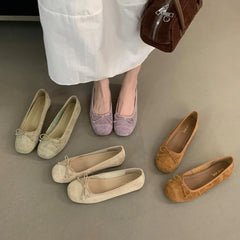 Cyflymder Round Toe Bow-Knot Women Casual Female Sneakers Flat Shoes Autumn Shallow Mouth Butterfly Dress Fall New Lace-Up PU Leisure Floc