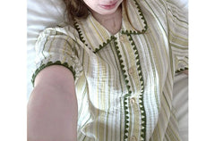 Cyflymder High-end Striped Pajamas Women's Summer Short-sleeved Cardigan Set Loungewear Sweet and Can Be Worn Outside