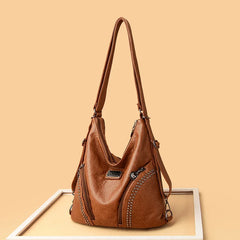 Cyflymder Double Row Rivet Women's Large Capacity Casual Handbag Soft Texture Single Shoulder Bag City Simple Style PU Material Tote Bag