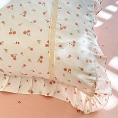 Cyflymder 100% Cotton Vintage Countryside Rose Floral Lace Ruffles Duvet Cover Set Bed Sheet Or Fitted Sheet Pillowcases Girls Bedding Set