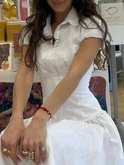 Cyflymder Casual Solid Blouse Basic Slim Deep V-Neck Turn-Down Collar Short Sleeve Shirts Women 2025 Summer Fashion Streetwear