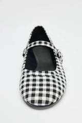 Cyflymder Luxury Designer Plaid Print Ballet Flats for Women Comfort Round Toe Buckle Soft Sole Mary Jane Shoes Elegant Banquet Party Shoe