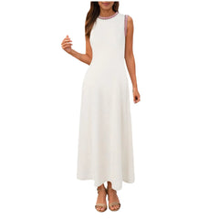 Cyflymder Loose Straight Summer Dresses For Women Sleeveless Round Neck Solid Patchwork Maxi Long Dress Plus Size Dresses For Curvy Women