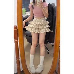 Cyflymder Floral Mini Cake Skirt Women Summer Sweet High Waist A-line Ball Gown Skirts Japanese Kawaii Fashion All Match Faldas