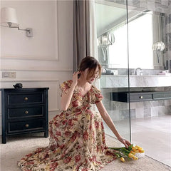 Cyflymder French Elegant 2000s Vintage Dress Women Floral Floor-Length Sexy Wedding Party Long Boho Dress Beach Style Summer Y2k Chic
