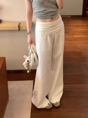 Cyflymder Loose Wide Leg Casual Pants High Waist Flip Waisand ex Summer Korean Sle Simple Comfortable Cool Versatile Wide Leg Pant