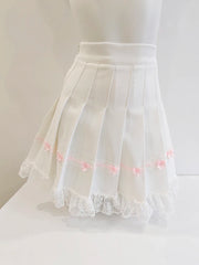Cyflymder Cute Pleated Skirts Women High Waist Lace Trim Pink Bows Decoration Sweet A-line Mini Shorts Skirt Harajuku