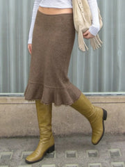 Cyflymder Casual Slim Temperament Solid Low Waist Mid-length Knitted Elegant Mujer Faldas