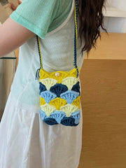 Cyflymder New Crochet Mermaid Tail Beach Phone Bag Women's Cute Design Sensation Crossbody Bag Soft Fabric Summer Handbag