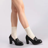 Cyflymder Big Size 42 Summer Classic Black Slip On Pumps Women Shoes Retro 8cm Height Square Heels Office Lady Loafers Dress Shoes