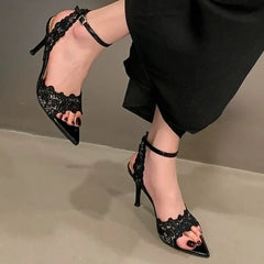Cyflymder Pointed Toe High Heel Shoes Sexy Lace Women Shoes Dresses Sandal Women Elegant Thin Heel Shoes Stilettos Sandalias De Mujer 201