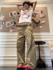 Cyflymder American i Color Straight Leg Jeans Women's Spring Summer Wide Leg Pants Loose Slimming Design Sense Floor-Length Trousers