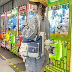 Cyflymder Large Capacity Tote Bags Trendy Nylon Patchwork Shoulder School Book Bag for Teenage Girls Fashion Student Handbag Crossbody Sac