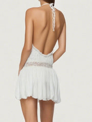 Cyflymder Elegant Off-Shoulder Ruffle Sleeve Bodycon Dress with Cutout Back and Flared Hemline for Cocktail Evening Party