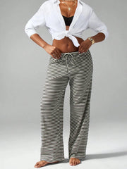 Cyflymder Stylish Women s Striped Trousers with Drawstring Waistband Loose Fit and Low Rise - Versatile Casual Pants for Any Occasion