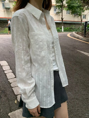 Cyflymder Linen Cotton Collar Buttons Blouse T-shirts Women Slim Casual White Long Sleeve Tees Girls Sweet Cute Preppy Style Y2K Crop Tops