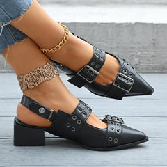 Cyflymder New Women Sandals Shoes Pointed Toe 2025 Summer Fashion Shallow Footwear Slingbacks Ladies Sandals Suqare Heel Shoes Big size