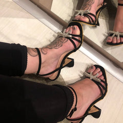Cyflymder Women's High Heels Sexy Sandal Women Stiletto Heel Slingback Shoes Woman Summer Fashion Rhinestone Plus Size 42 43