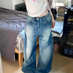 Cyflymder American Vintage Baggy Women Jeans Y2K Fashion Streetwear Distress Raw Edge Straight Pants Harajuku High Waist Pocket Trousers