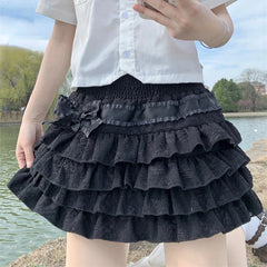 Cyflymder Japanese Style Kawaii Lolita Mini Skirt Women Gothic High Waist Ruffle Tiered Skirts Sweet Girly Summer Harajuku Y2k Short Skirt