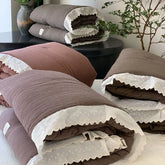 Cyflymder French Vintage Cotton Comforter Queen 200x230 - Thick All-Season Duvet Insert with Solid Color Lace Trim, Hypoallergenic Bedding