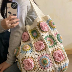 Cyflymder Square Shoulder Bag Material Kit DIY Crochet Kit Woven Crossbody Purse For Women Teens Gift For Birthday Anniversary Romantic