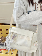 Cyflymder Japanese Style Canvas Shoulder Bag Large Capacity Tutoring Crossbody Bag for School Commuting Girls Casual Simple Style