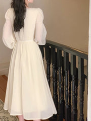 Cyflymder Spring French Elegant Solid Midi Dress Woman Long Sleeve Fairy Party Dresses Casual One Piece Dress Korean Female Fashion
