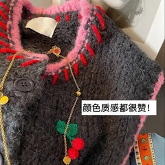 Cyflymder Autumn New Heavy Industry Cherry Fashionable Vest Coat for Women to Look Thin Pink Grey Korean Jacket Top