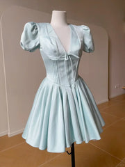 Cyflymder Summer Sweet Princess Bubble Sleeve Dress Women's Waist Tie Flared Mini Skirt