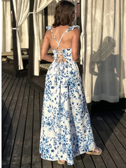 cSummer Sexy Bal Strap Long Dr Split One-oulder Print Comfortable Soft Polyester Fiber No-Sve Adjustable Waist