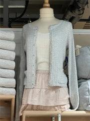 Cyflymder Solid Basic Cotton Long Sleeve Knitted Cardigan Women Simple O-neck Casual Preppy Style Jumper Sweet Prepppy Style Sweater Top